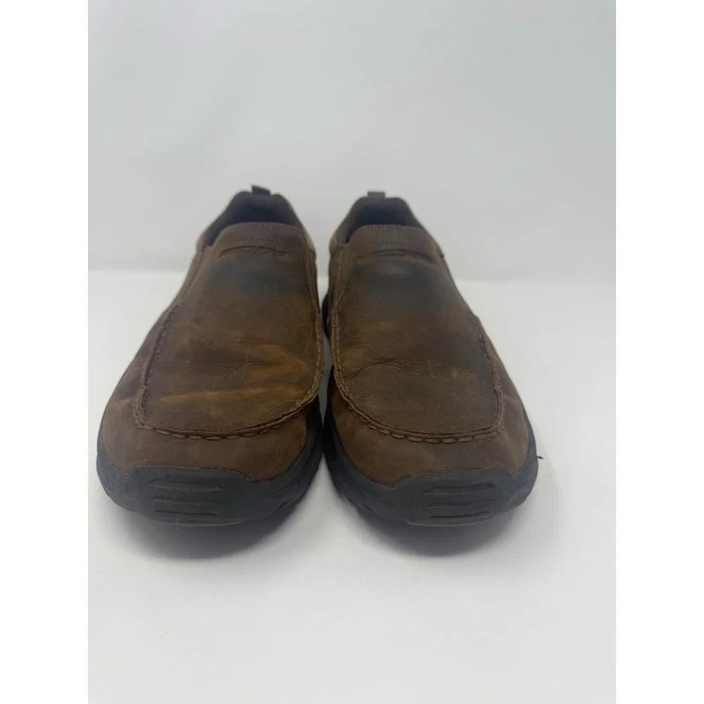 Skechers Mens Expended Seveno Shoes Sz 12 Brown Leather Slip On Casual Loafers